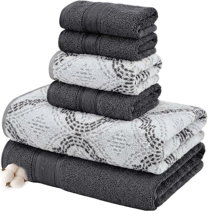 Modern Threads Capri 6-Piece Reversible Yarn Dyed Jacquard Towel Set - Bath Towels, Hand Towels, & Washcloths - Super Absorbent & Quick Dry - 100% Combed Cotton, Coal
