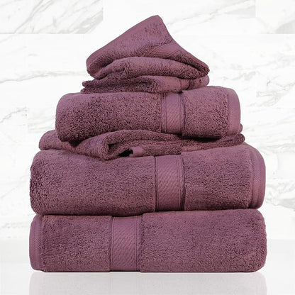 SUPERIOR Egyptian Cotton Ultra Plush & Absorbent, 6 Piece Set, Plum | Quick Dry, Soft Luxury Towel Set, Bath Essentials, Guest Bath, Spa, 2 Bath, 2 Hand, 2 Face Towels, Madeline Towels