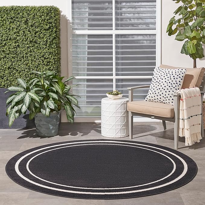 Nourison Home Nourison Essentials Black Ivory 6' x Round Area Rug - Easy Clean, Non Shedding, Bed Room, Living Room, Dining Room, Kitchen (6' x Round)