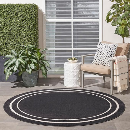 Nourison Home Nourison Essentials Black Ivory 6' x Round Area Rug - Easy Clean, Non Shedding, Bed Room, Living Room, Dining Room, Kitchen (6' x Round)