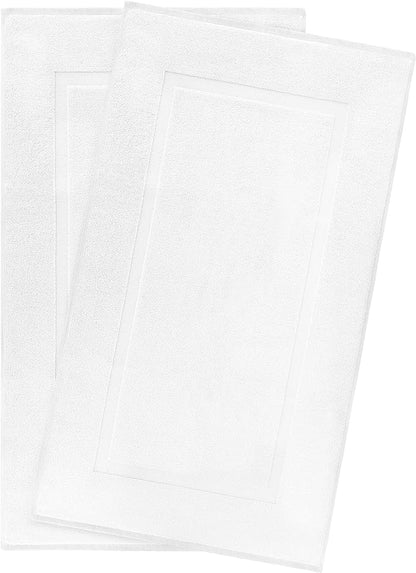 Cotton Paradise 100% Cotton Bath Mats for Bathroom Floor Set of 2 Pack, 20x34 Soft Absorbent Washable Quick Dry Tub Bathmat, White Towel Bath Mat