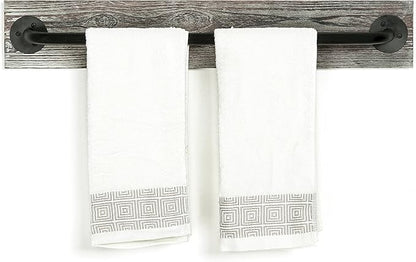 MyGift Bathroom Towel Rack, Hand Towel Holder Wall Mounted, Industrial Fixtures Hanging Towel Bar, Farmhouse Bathroom Decor, Rustic Torched Solid Wood with Realistic Metal Pipe