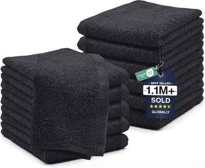 DAN RIVER 12 Pack Cotton Wash Cloths Set for Showering [12x12] Charcoal | Lighter Weight, Quick to Dry, Super Soft & Absorbent Face Towels, Hotel Quality, Perfect for Bathroom, Gym, Spa
