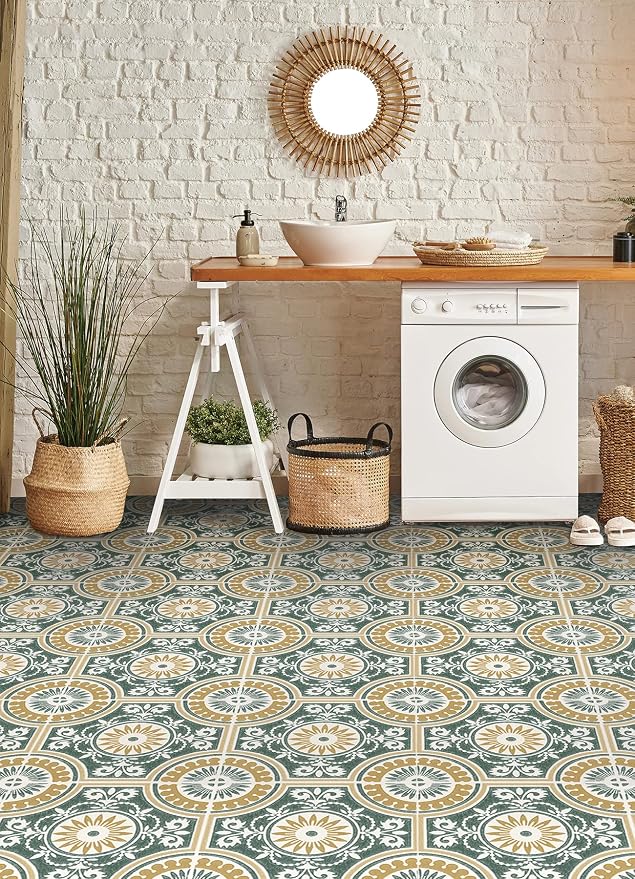 FloorPops 12-in by 12-in Yellow Ezra Vinyl Peel & Stick Floor Tiles (10 Tiles), (10 sq.ft./Carton) (Pack of 6)