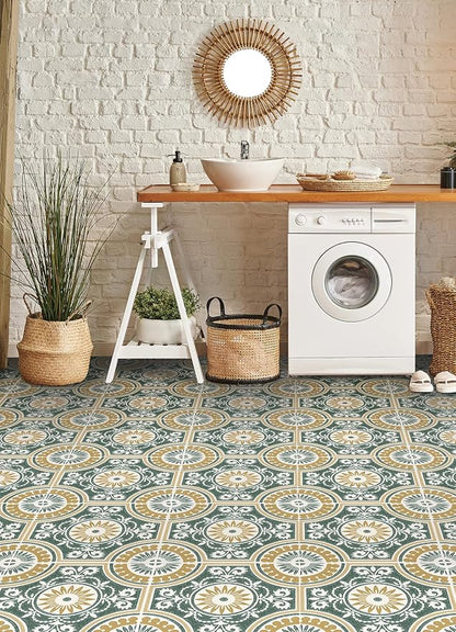 FloorPops 12-in by 12-in Yellow Ezra Vinyl Peel & Stick Floor Tiles (10 Tiles), (10 sq.ft./Carton) (Pack of 6)