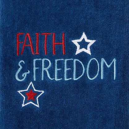 SKL Home Faith & Freedom Hand Towel Set-2pc, 100% Cotton, Embroidered, Navy | Fun for Memorial Day, 4th of July, Labor Day & all patriotic holidays. For use in the bathroom, kitchen or bar.