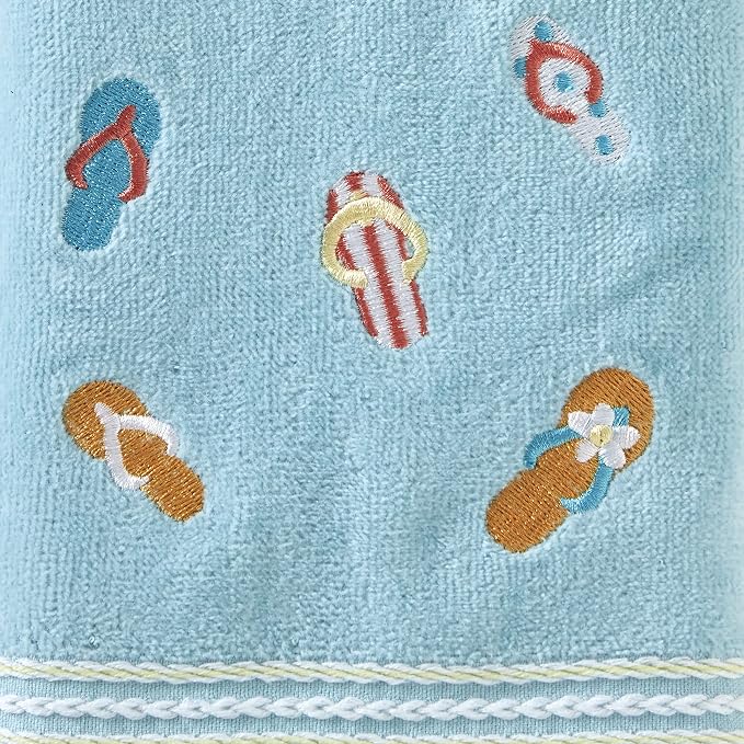 SKL Home Flips & Flops Hand Towel Set-2pc, 100% Cotton, Embroidered, Blue | Decorative velour for summer fun & everyday décor. Can be used in the bathroom, kitchen, bar, or any sink space.