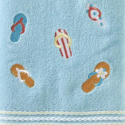 SKL Home Flips & Flops Hand Towel Set-2pc, 100% Cotton, Embroidered, Blue | Decorative velour for summer fun & everyday décor. Can be used in the bathroom, kitchen, bar, or any sink space.