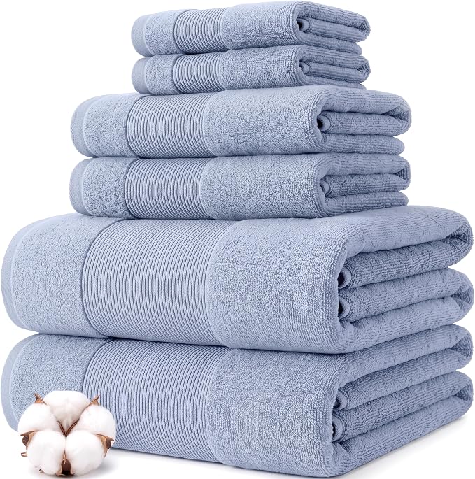 Modern Threads Air Cloud 6-Piece Towel Set - 100% Zero-Twist Cotton, 500 GSM, Quick Dry & Plush, Blue