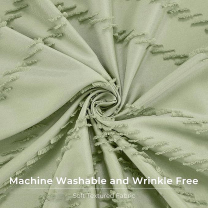 Green Boho Shower Curtain - 72 x 84, Tufted Chevron Textured Striped Fabric, Modern Minimalist for Bathroom