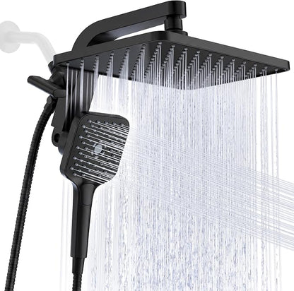 12" XXL Rainfall Shower Head with Handheld Combo Set, Matte Black | High Pressure, Magnetic Docking, Air-Infusion Tech, Anti-Leak One-Piece Design, Dual Square Showerhead