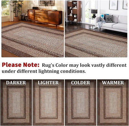 Printed Washable Area Rugs 10x13 Living Room Rug Modern Rugs for Bedroom Brown Geometric Soft Large Area Rug Non Slip Throw Rugs Stain Resistant Carpet for Nursery Dining Room 10'x13' Brown