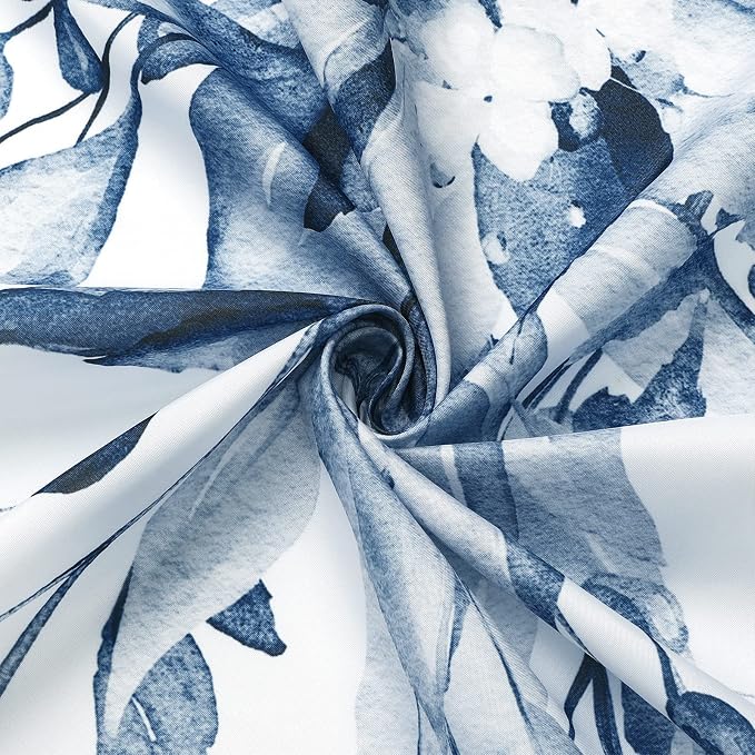 Navy Eucalyptus Shower Curtain, Watercolor Floral Print, 72x84 | Watercolor Plant Leaves Floral Print, Waterproof Fabric Bathroom Decor, Machine Washable, Rustproof Grommets