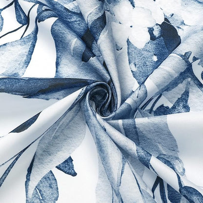 Navy Eucalyptus Shower Curtain, Watercolor Floral Print, 72x84 | Watercolor Plant Leaves Floral Print, Waterproof Fabric Bathroom Decor, Machine Washable, Rustproof Grommets
