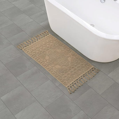 French Connection Nellore Bath Rugs, Woven and Beaded Bath Mats, Durable and Thick Bath Mats for Bathroom and Shower Rugs, 20" x 38", Taupe