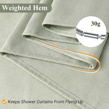 Mist Sage Linen Shower Curtain, Country Boho Farmhouse Bath Decor Shower Curtains Neutral Cloth Weighted Textured Fabric Bath Curtain Liner with Hooks, 72x78