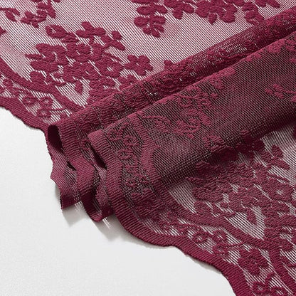 Burgundy Lace Shower Curtain, 72x72, Vintage Floral with Attached Valance | Maroon Shower Curtain with Scalloped Edge, Light Filtering, Adds Vintage Romantic Victorian Charm to Bathroom, Magenta