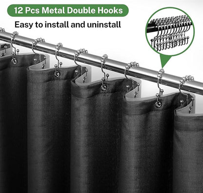3 in 1 Shower Curtain Set, 72x78 Black Shower Curtain and Liner Set with 12 Double Sided Shower Curtain Hooks, Cloth Shower Curtains for Bathroom,Waterproof