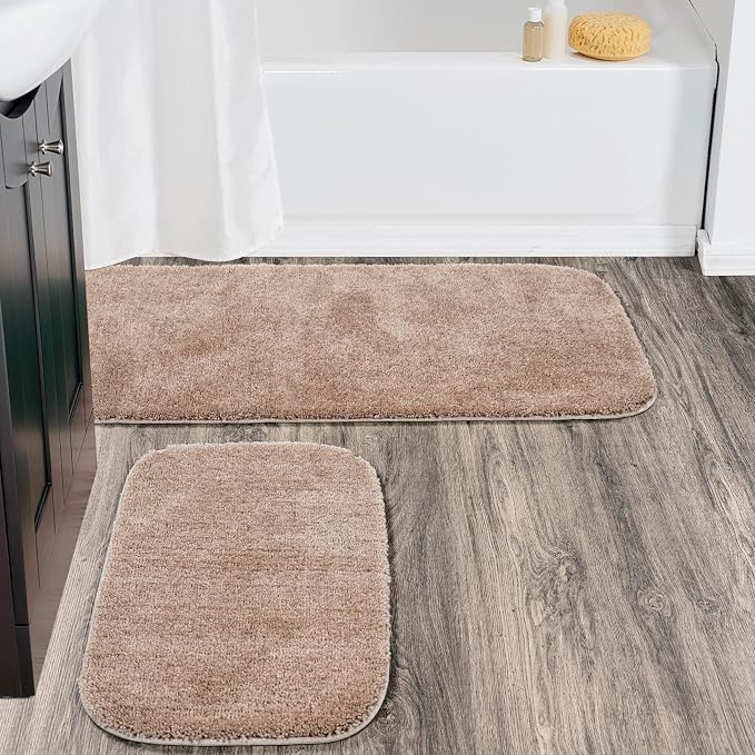 Garland Rug Traditional 2 Piece Nylon Washable Bathroom Rug Set (21x34/22x60) Taupe
