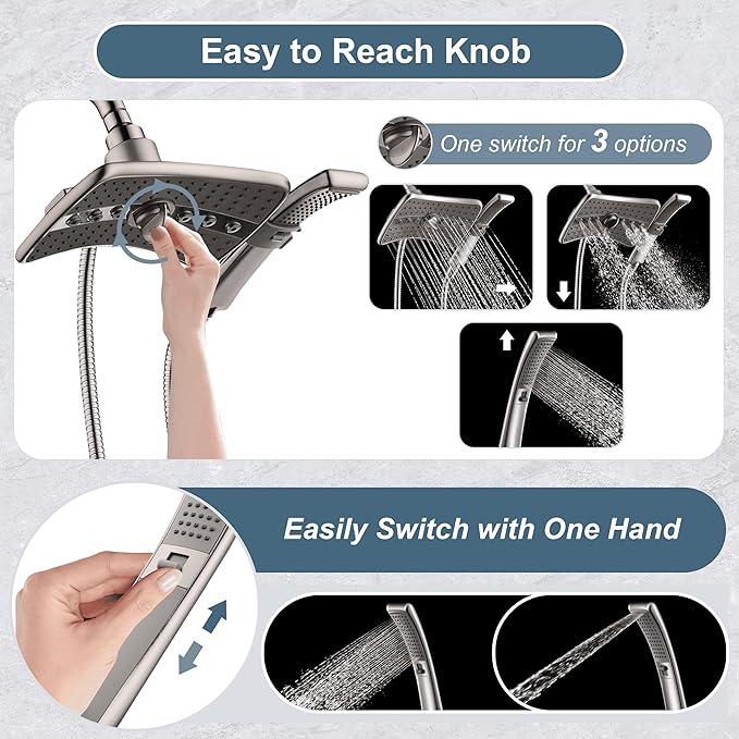 BRIGHT SHOWERS Dual Shower Head System with Handheld and Rainfall Shower, Shower Faucet Set with Valve and Trim Kit, Includes 79-Inch Stainless Steel Hose, Brushed Nickel