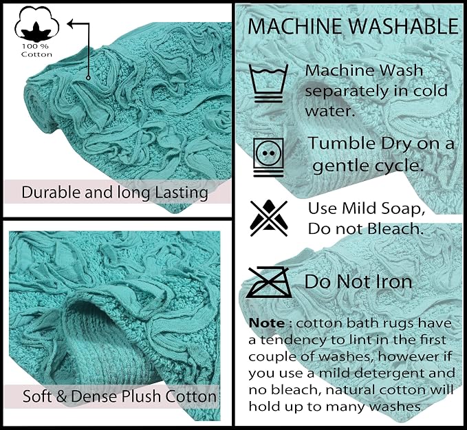 Home Weavers Bell Flower Collection 100% Cotton Tufted Bath Rugs, Extra Soft and Absorbent Bath Rugs, Non-Slip Bath Mats, Machine Washable, Bath Mats for Bathroom Floor, 20"x20" Contour, Turquoise