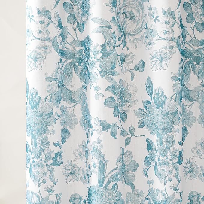 Lush Decor Bird and Hydrangea Toile Shower Curtain Single 72" W x 72" L Teal - Floral Shower Curtains for Bathroom - Bathroom Curtain - Vintage Decor