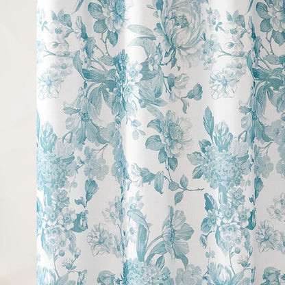 Lush Decor Bird and Hydrangea Toile Shower Curtain Single 72" W x 72" L Teal - Floral Shower Curtains for Bathroom - Bathroom Curtain - Vintage Decor