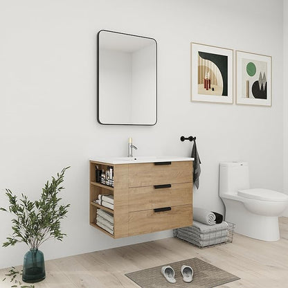 Bathroom Vanity with Sink 30 Inch, Single Sink Modern Bathroom Vanities Set, Wall-Mounted Bathroom Vanity, Floating Soft Close Door (IMO, 30 * 18)