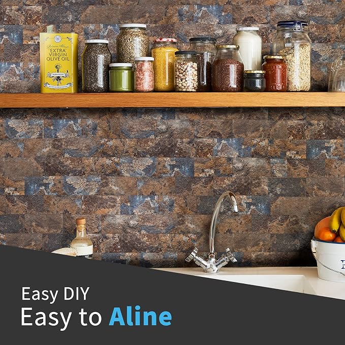 Art3d Peel and Stick Backsplash, Stick on Wall Tile, 10-Pack, Rust Slate | PVC, Self Adhesive, Splash Resistant, Multi-Surface Compatibility, Ideal for Kitchens, Fireplaces, Stair Areas