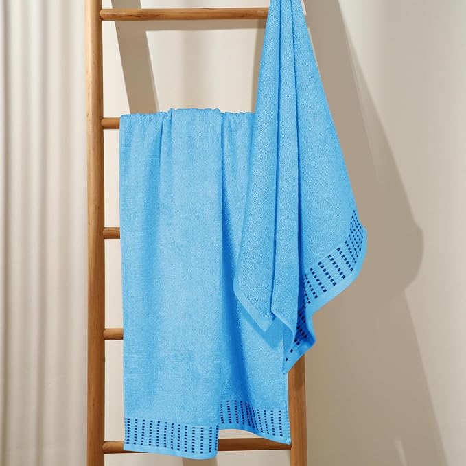 Cotton 2 Pack Oversized Bath Towel Set 28x55 inches, Large Bath Towels, Ultra Absorbant Compact Quickdry & Lightweight Towel, Ideal for Gym Travel Camp Pool - Sky Blue