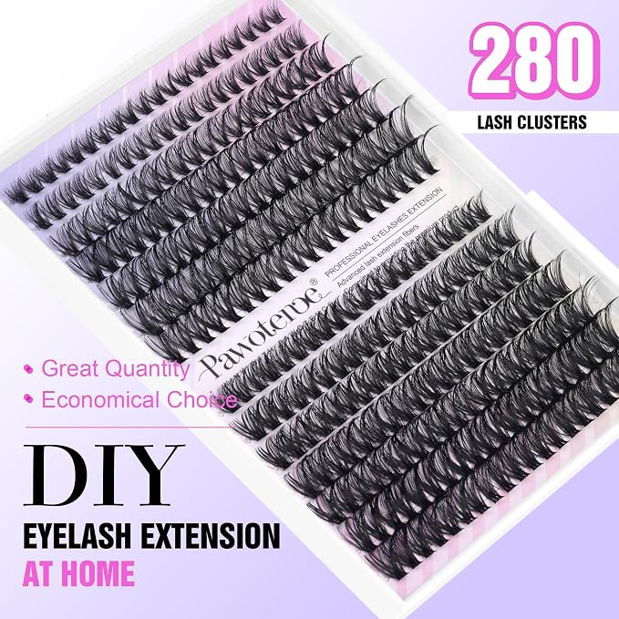 Lash Clusters 280pcs Cluster Eyelash Extensions 40D 50D Eyelash Clusters Lash Extension 8-16mm Individual Lashes for Self Application at Home (40D&50D, 0.07D, 8-16mm)