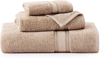 LANE LINEN Large Bath Towel Set Absorbent Quick Dry 100% Cotton - Taupe | Cotton Towels - Fade-Resistant Color, Classic Terry Weave, Densely Woven, Coordinated Colors, Dobby Border Accent