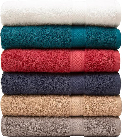 Pleasant Home Bath Towels Set of 6 (24” x 50”) 100% Cotton, 515 GSM | Lightweight, Soft & Highly Absorbent Luxury Towels for Bathroom | for Gym, Pool & Spa | 6 Pack - Multicoloured
