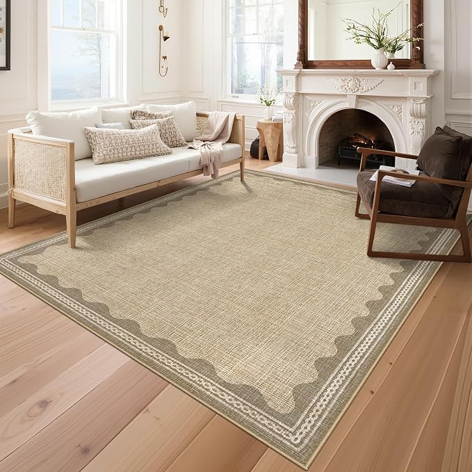 Garvee Large Washable Rug 9x12 Modern Indoor Living Room Rug Non Slip Jute | Stain-Resistant Low Pile Floor Cover Ultra Soft Foldable Bordered Print Carpet for Bedroom Nursery Office Dorm Kids Room