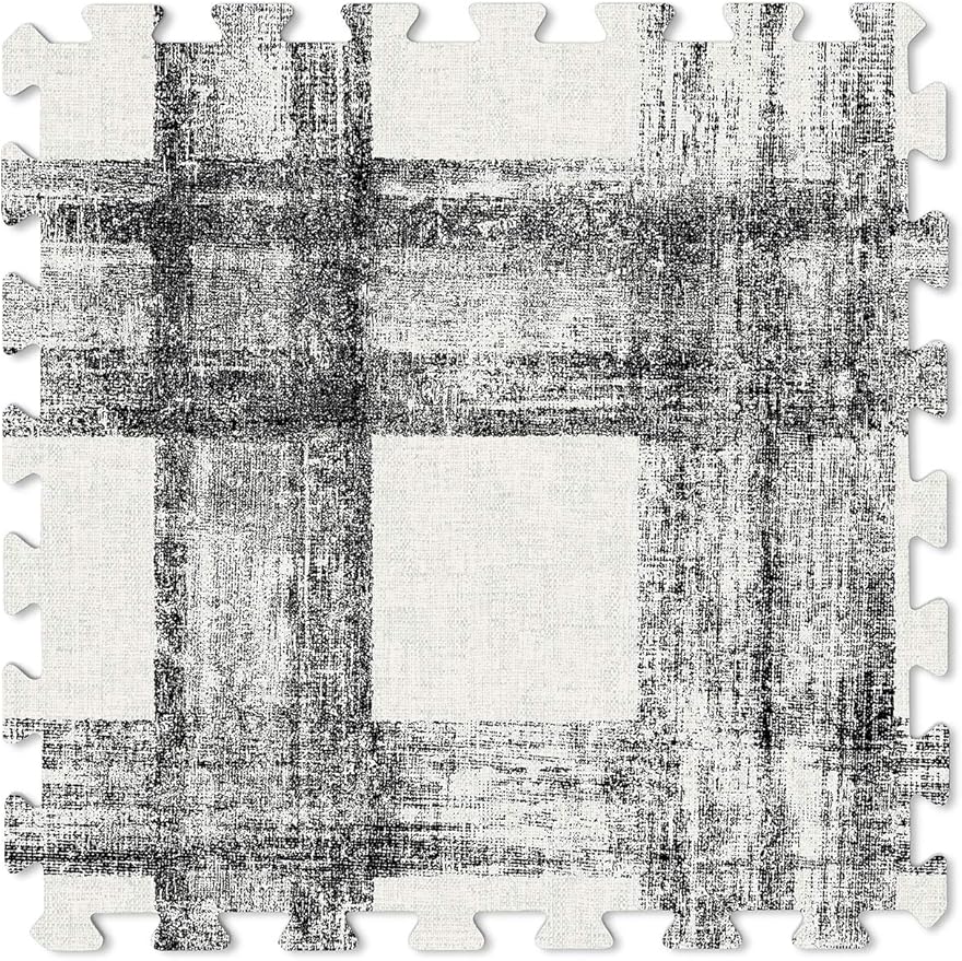 FloorPops FPF3751 Sawyer Plaid Interlocking Floor Tiles, Black