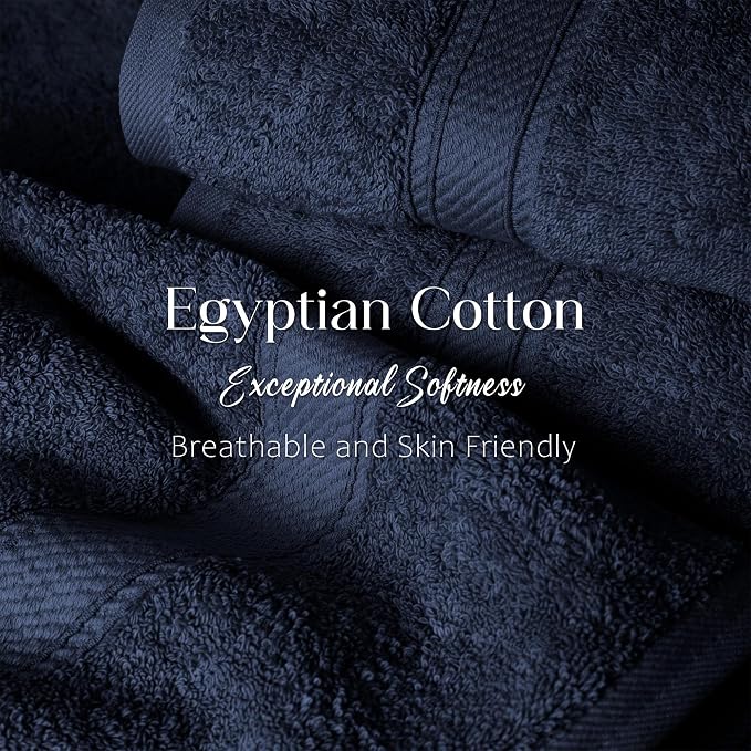 Superior Egyptian Cotton Plush & Absorbent, Bath Towel Set of 4, Navy Blue | Quick Dry, Soft Luxury Towel Set, Bath Essentials for Bathroom, Guest Bath, Spa, 4 Piece Bath, Madeline Towels