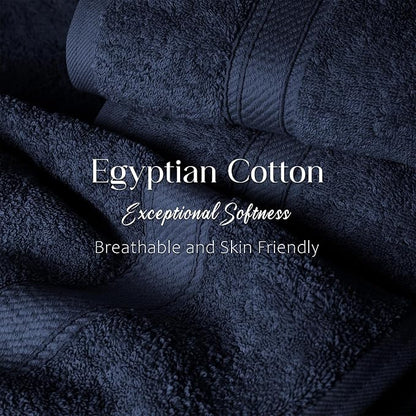 Superior Egyptian Cotton Plush & Absorbent, Bath Towel Set of 4, Navy Blue | Quick Dry, Soft Luxury Towel Set, Bath Essentials for Bathroom, Guest Bath, Spa, 4 Piece Bath, Madeline Towels