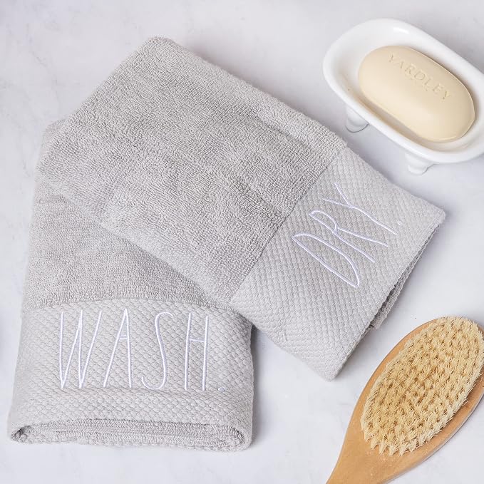Rae Dunn Hand Towels, Embroidered Decorative Hand Towel for Kitchen and Bathroom, 100% Cotton, Wash/Dry, 16"x 28"