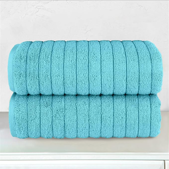 Elegant Comfort 100% Turkish Cotton Corduroy Ribbed Luxury Soft 2 Pack Bath Towels 27 x 54 Inch - Ultra Plush, Absorbent, Quick Dry, Hotel Spa Quality Towels for Bathroom Essentials, Aqua
