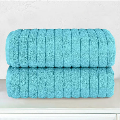 Elegant Comfort 100% Turkish Cotton Corduroy Ribbed Luxury Soft 2 Pack Bath Towels 27 x 54 Inch - Ultra Plush, Absorbent, Quick Dry, Hotel Spa Quality Towels for Bathroom Essentials, Aqua