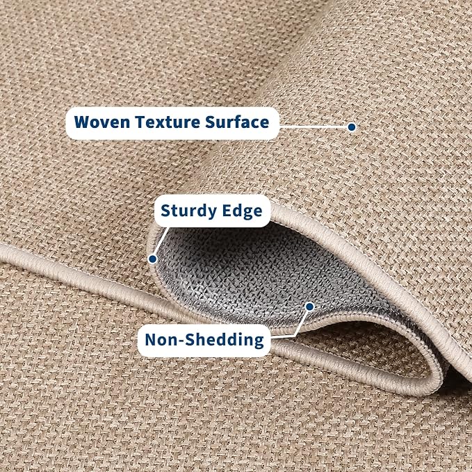 Garvee Large Washable Rug 9x12 Modern Solid Rugs for Living Room Tan | Non Slip Woven Textured Bedroom Rug Ultra-Thin Non-Shedding Farmhouse Carpet Neutral Foldable Throw Rugs for Bedroom Office