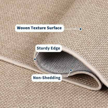 Garvee Large Washable Rug 9x12 Modern Solid Rugs for Living Room Tan | Non Slip Woven Textured Bedroom Rug Ultra-Thin Non-Shedding Farmhouse Carpet Neutral Foldable Throw Rugs for Bedroom Office