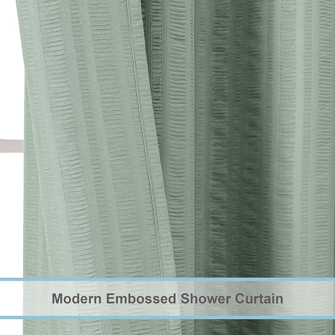Aiyufeng Moga Sage Green Shower Curtain - 3D Embossed Cloth Shower Curtain for Bathroom, Hotel Luxury Green Bathroom Curtains, Machine Washable, Standard Size 72Wx78H