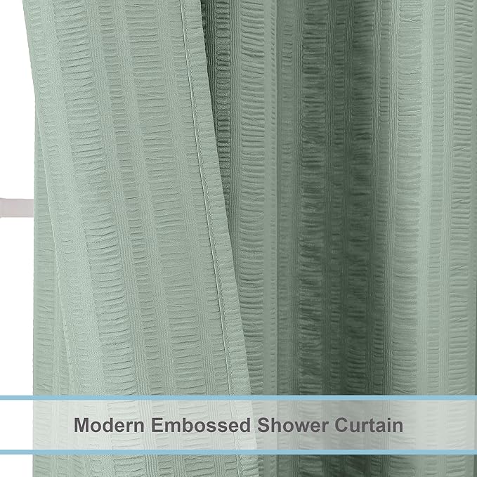 Aiyufeng Moga Sage Green Shower Curtain 84 Inches Long, 3D Embossed Textured Fabric Shower Curtain for Bathroom - Soft Cloth & Hotel Spa Luxury, Machine Washable, 72X84, Sage Green