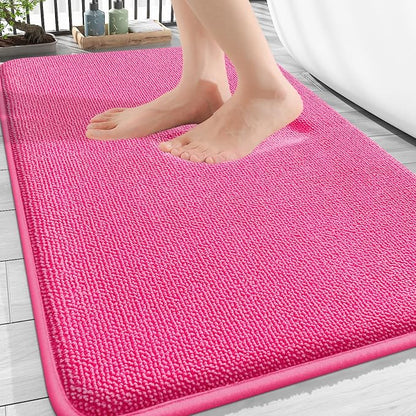 OLANLY Thick Memory Foam Bathroom Rugs 30x20, Absorbent Bath Mat, Hot Pink | Soft Quick Dry Bath Rugs, Non-Slip, Machine Washable Carpet for Bathroom Floor, Tub and Shower, Home Decor Accessories