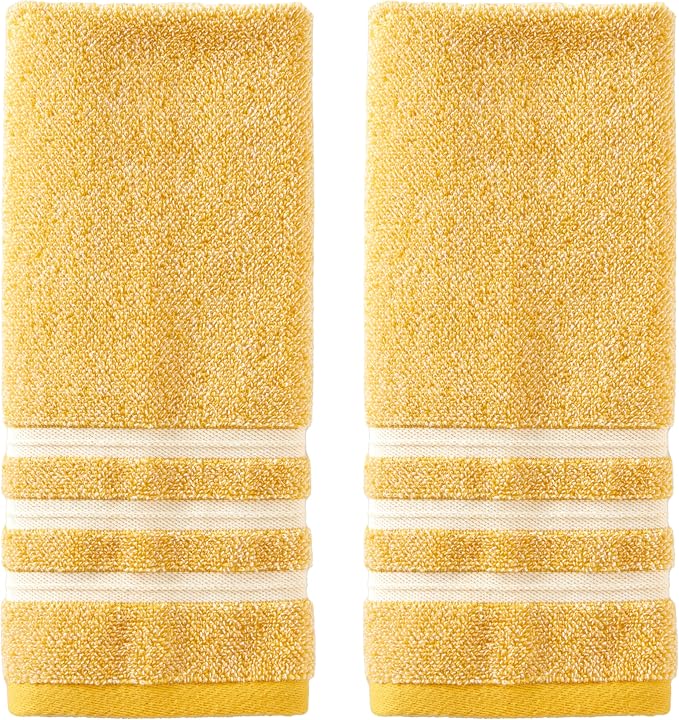 SKL Home Mid-Century Hand Towel Set-2pc, Premium 100% Cotton, Yellow | Soft & absorbent terry. 450 GSM weight. For use in the bathroom, kitchen, bar or any sink space.