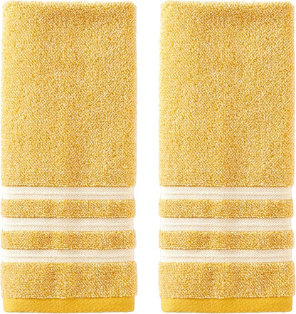 SKL Home Mid-Century Hand Towel Set-2pc, Premium 100% Cotton, Yellow | Soft & absorbent terry. 450 GSM weight. For use in the bathroom, kitchen, bar or any sink space.