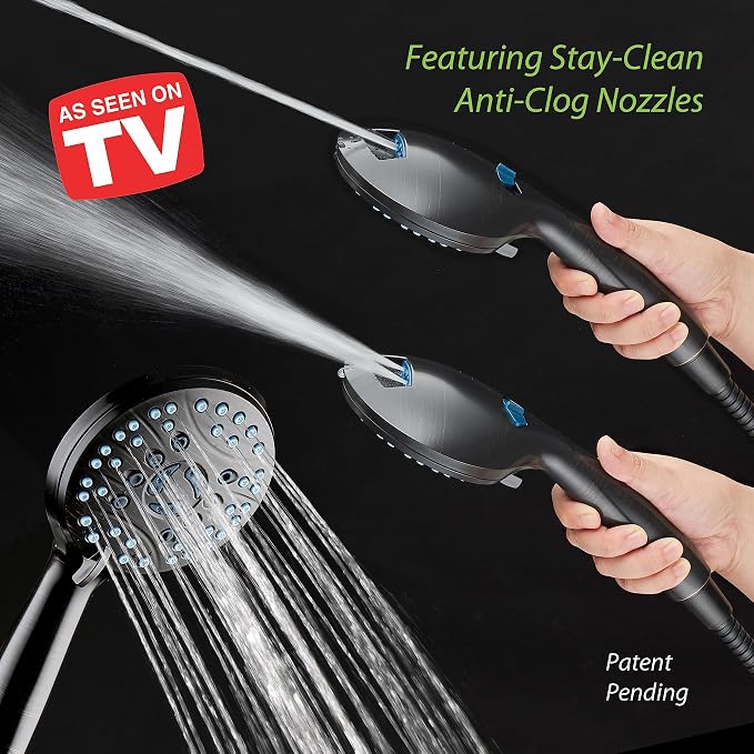 AquaCare 50-mode High Pressure Shower Head Combo with Arm & Dual Power Wash | Hygienic Jets, 2-mode Handheld Power Wash for Tub, Tile & Pets, Long 6 ft. Stainless Steel Hose, Extra Wall Bracket / Bronze