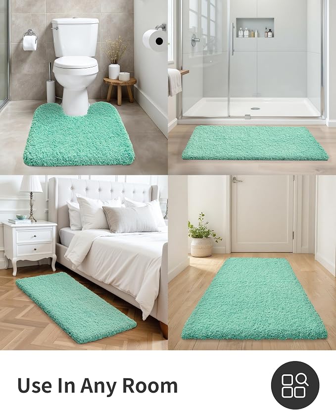 ILANGO Spa Blue Bathroom Rugs 36" × 24" Non Slip & Super Absorbent Extra Thick Soft, Washable Bath Mat for Floor, Microfiber Plush Shaggy Bath Rug with Rubber for Bathtub Shower Room Sink