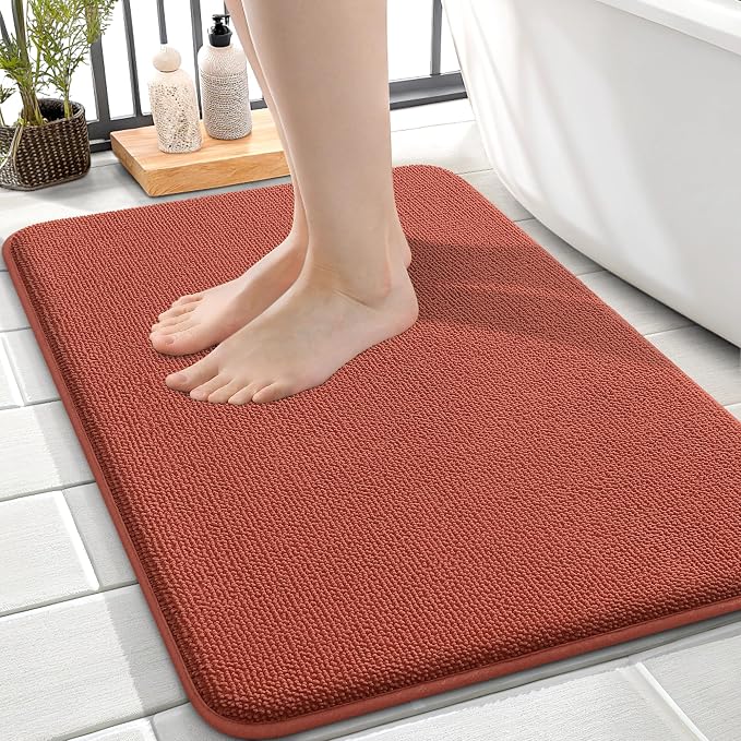 OLANLY Thick Memory Foam Small Bathroom Rugs Mats 24x16, Rustic Terracotta | Soft Quick Dry Bath Rugs, Non-Slip, Absorbent Machine Washable Mat for Bathroom Floor, Tub and Shower, Home Decor Accessories
